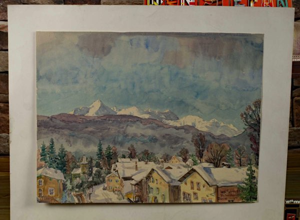 Jakob Fischer Rhein Aquarell Garmisch 1955