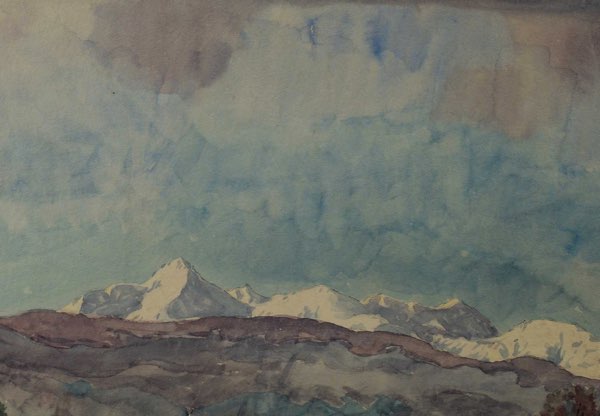 Jakob Fischer Rhein Aquarell Garmisch 1955