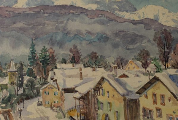 Jakob Fischer Rhein Aquarell Garmisch 1955