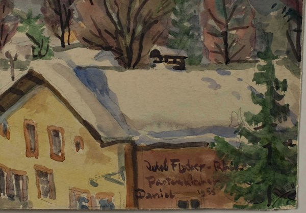 Jakob Fischer Rhein Aquarell Garmisch 1955
