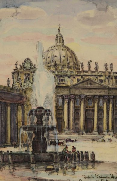 Jakob Fischer Rhein Aquarell Roma Pietro 1950