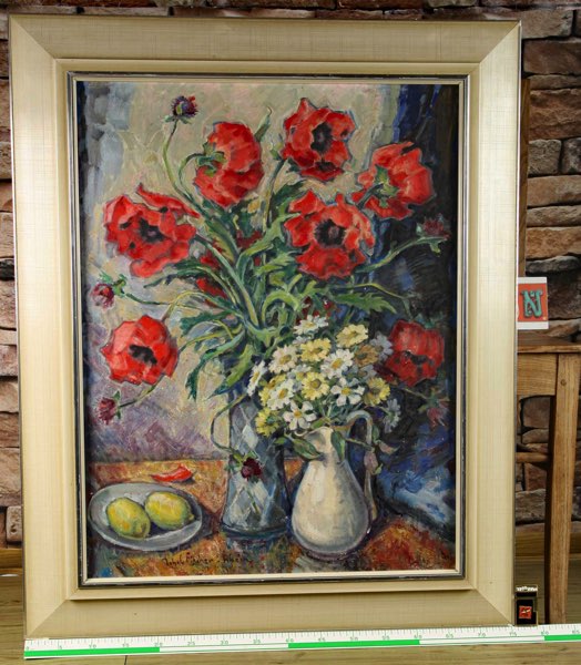 Jakob Fischer Rhein 1888-1976 Ölgemälde Stillleben Blumen Obst Vasen expressiv