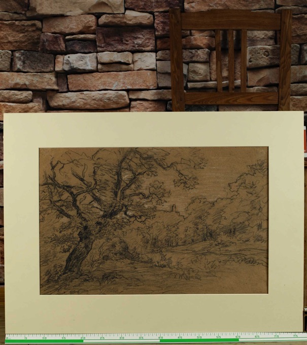 Zuschreibung Jakob Maurer 1826-1887 antike Zeichnung Burg Landschaft Baum 2