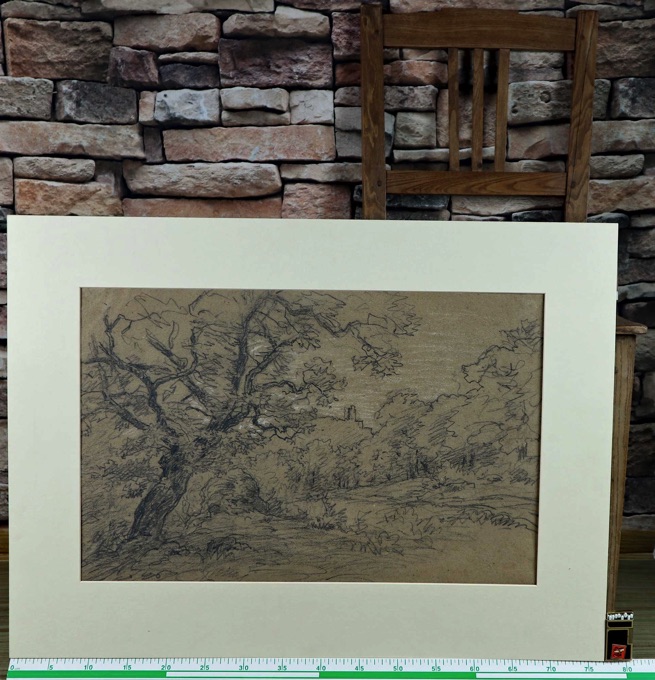 Jakob Maurer antike Zeichnung Wald Landschaft Burg