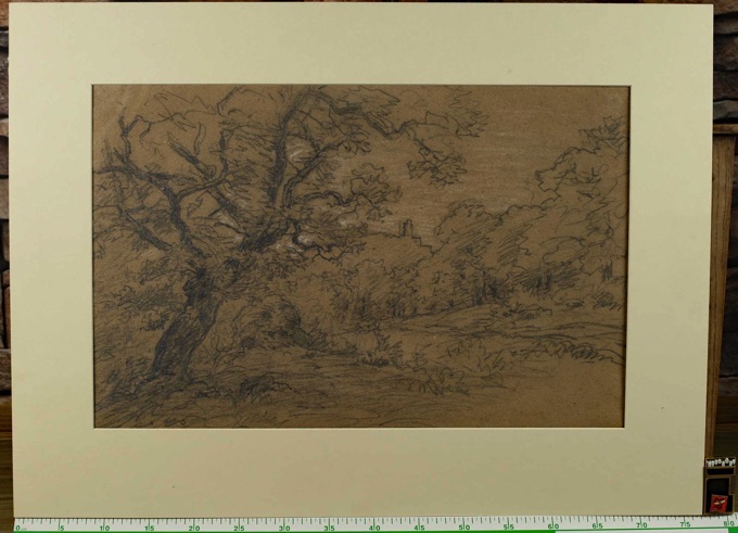 Jakob Maurer antike Zeichnung Wald Landschaft Burg