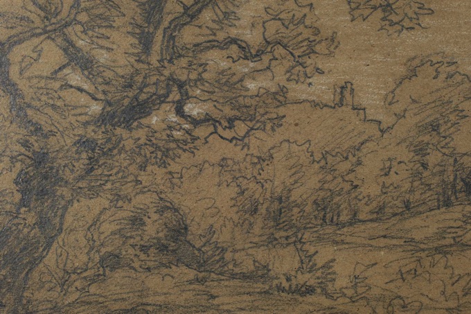 Jakob Maurer antike Zeichnung Wald Landschaft Burg