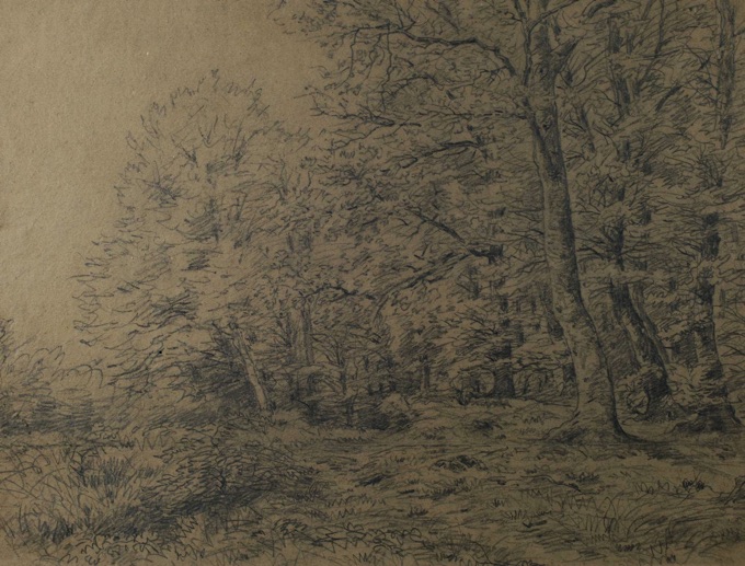 Jakob Maurer antike Zeichnung Wald Landschaft