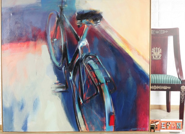 Jan Zwolicki Gemälde 1999 Fahrrad abstrakt Grossformat