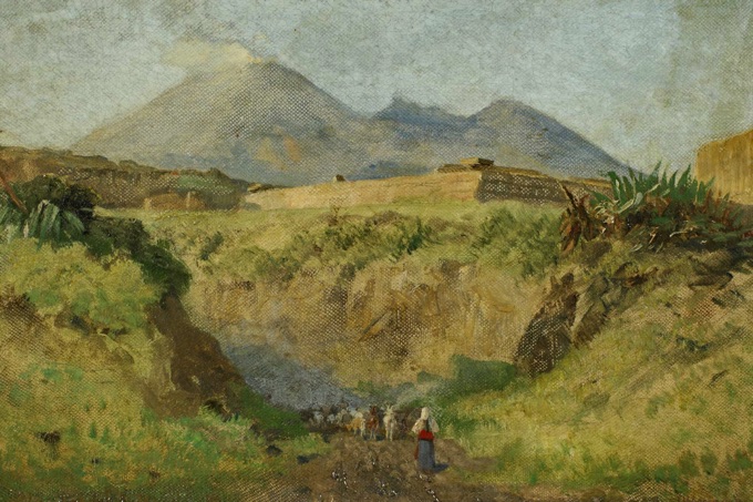 Johann Heinrich Limpert Ölgemälde antik Vesuv Landschaft