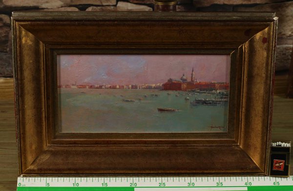 Juan Palomo Reina * 1965 Ölgemälde Venedig Stadtsilhouette Schiffe Meer Marine