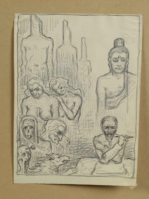 KOFRON Zeichnung antik Hexen Budda Selbst