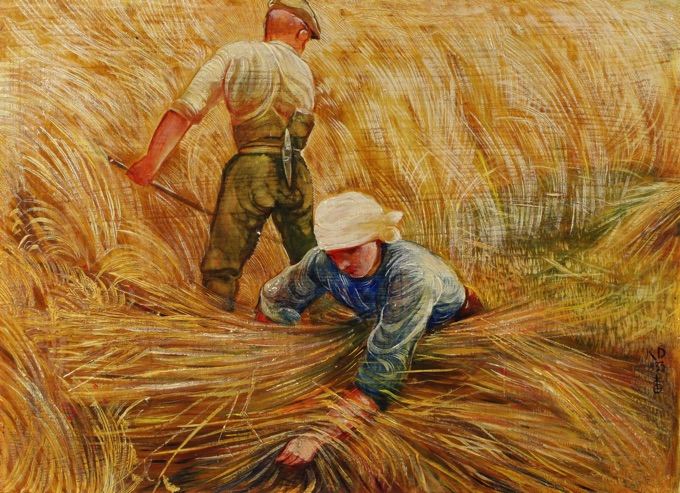 Karl Deppert Ölgemälde antik 1933 Kornernte