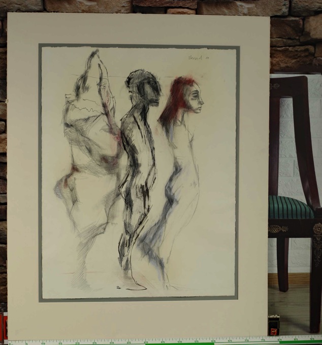 Kurt Steinel Zeichnung drei Clowns 1987
