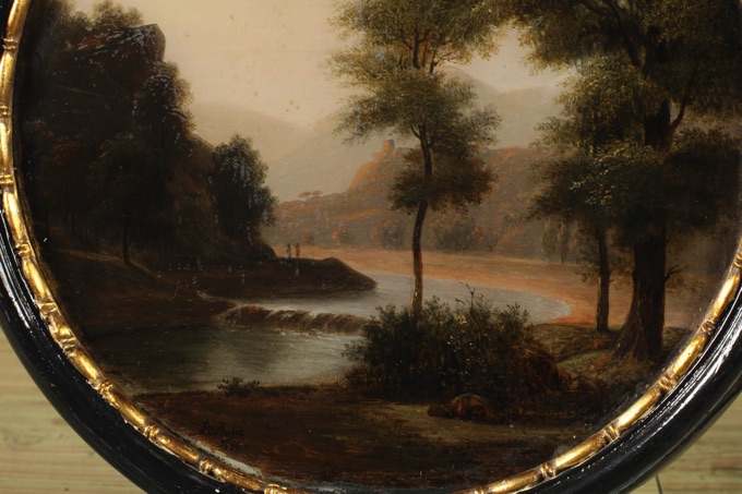 L Berger 1836 Hinterglas Malerei Landschaft Romantiker