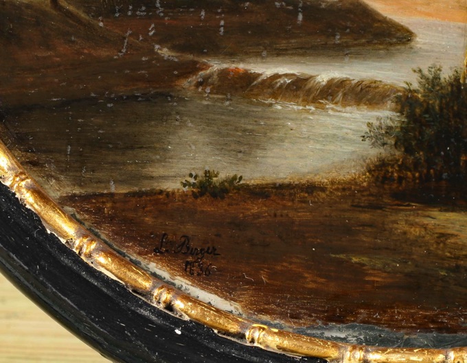 L Berger 1836 Hinterglas Malerei Landschaft Romantiker