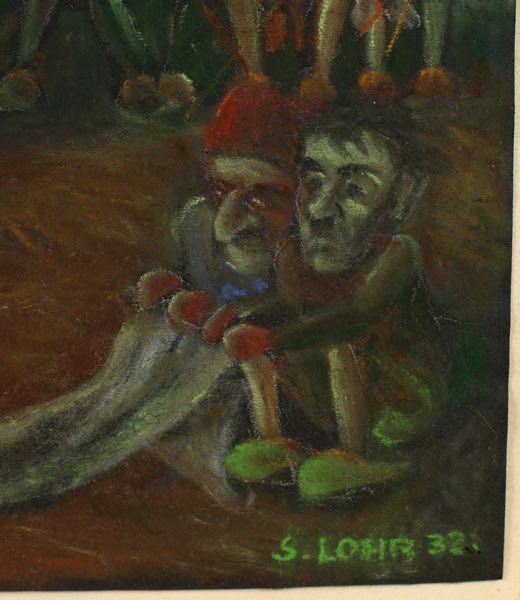 Lohr 1932 Pastell Malerei Surrealist Personen Zwerge Fee