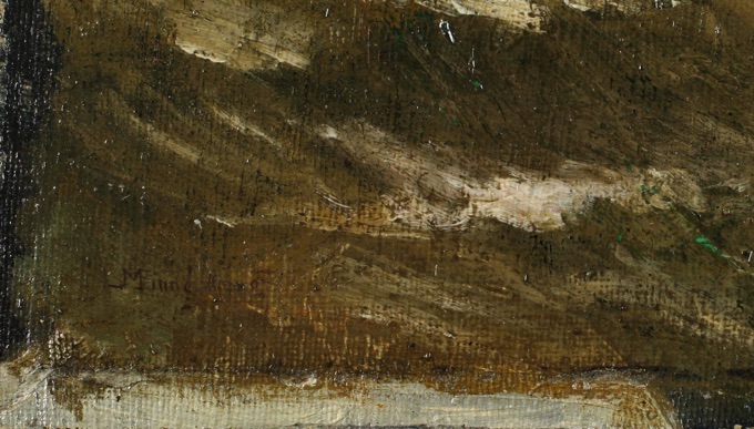 M Finne Ölgemälde antik Schiffe verstecktes Portrait