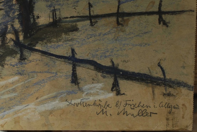 M Müller Aquarell antik Fischen im Allgäu