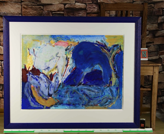 Maja Ott * 1960 Gemälde Komposition in blau abstrakt aus Bankensammlung 92x76cm
