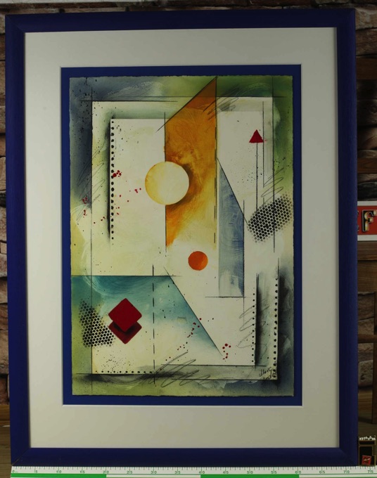 Marc Andre Gemälde abstrakte Komposition Rahmen blau