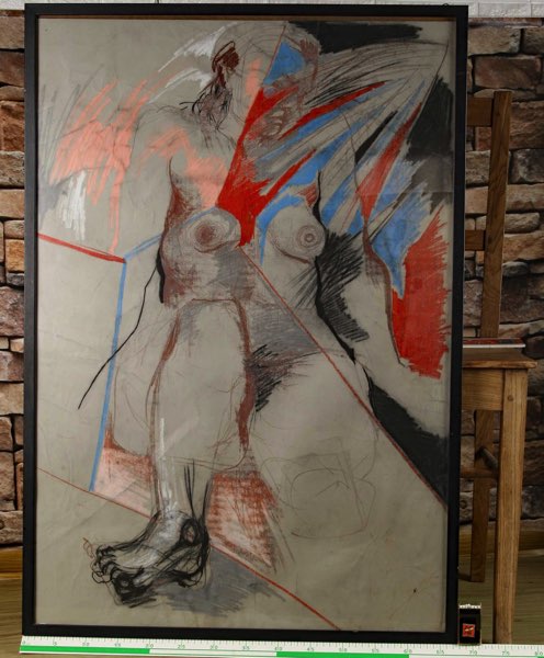 ältere Pastell Malerei Akt nackte Frau abstrakt auf Ingres Cover Fabriano Bütten