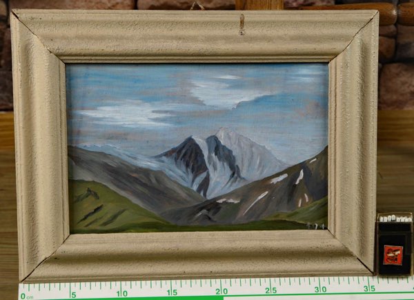 Ölgemälde datiert 1944 rückseitig unleserlich beschriftet Alpen Berge Landschaft