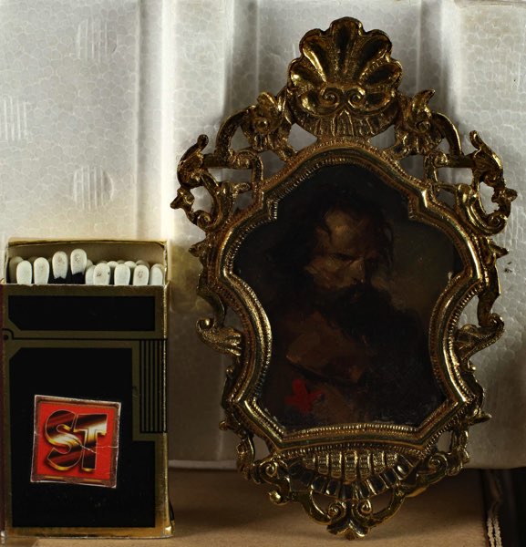 Ölgemälde antik Miniatur Portrait Edelmann mit Bart Lord Gegenstück vorhanden