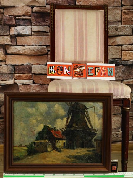 Ölgemälde antik Impressionist Windmühle Haus