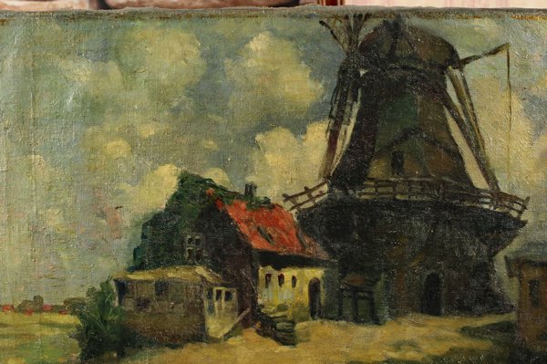 Ölgemälde antik Impressionist Windmühle Haus