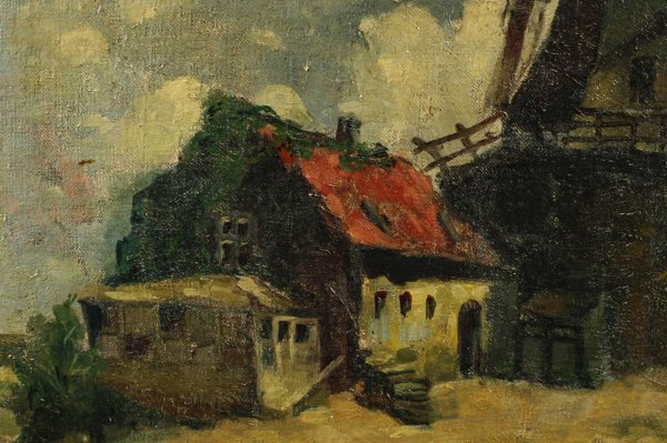 Ölgemälde antik Impressionist Windmühle Haus