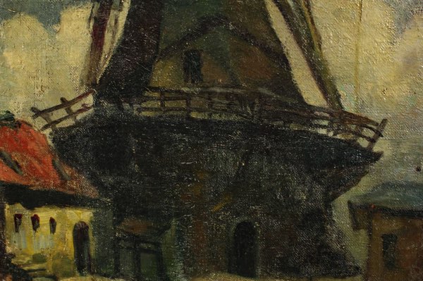 Ölgemälde antik Impressionist Windmühle Haus