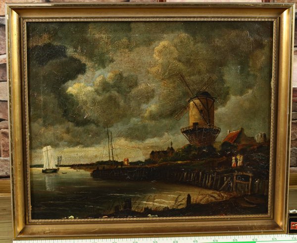 Ölgemälde antik Impressionist Windmühle Landschaft