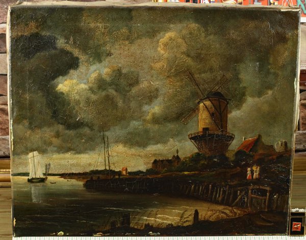 Ölgemälde antik Impressionist Windmühle Landschaft