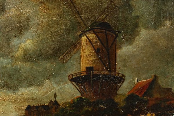 Ölgemälde antik Impressionist Windmühle Landschaft