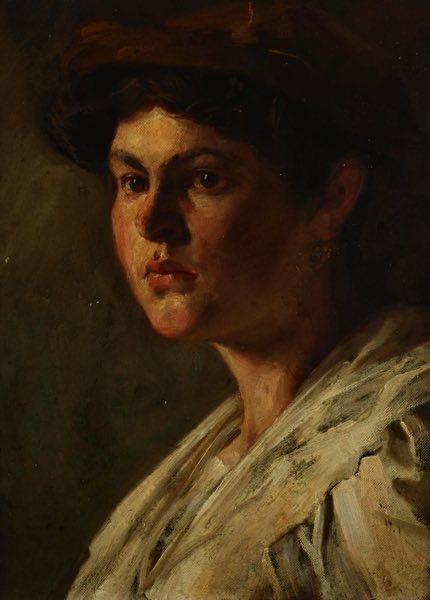 Ölgemälde antik Portrait Frau Hut Wien
