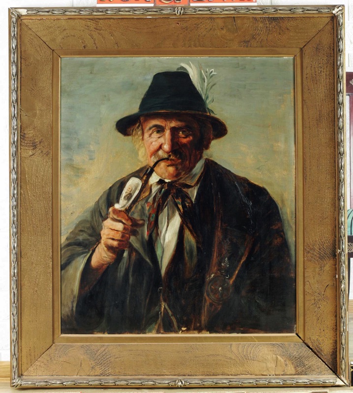 Ölgemälde antik Portrait Pfeiffenraucher Genre Tracht