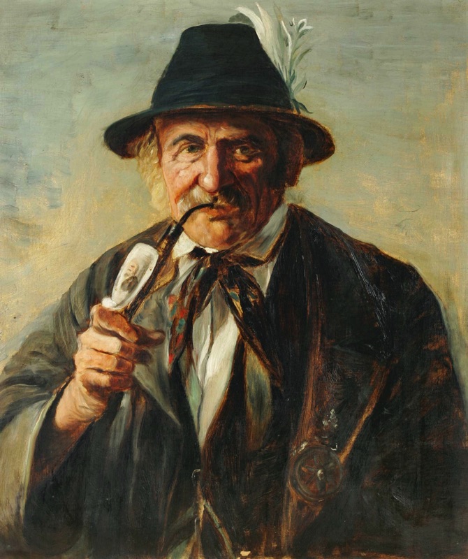 Ölgemälde antik Portrait Pfeiffenraucher Genre Tracht