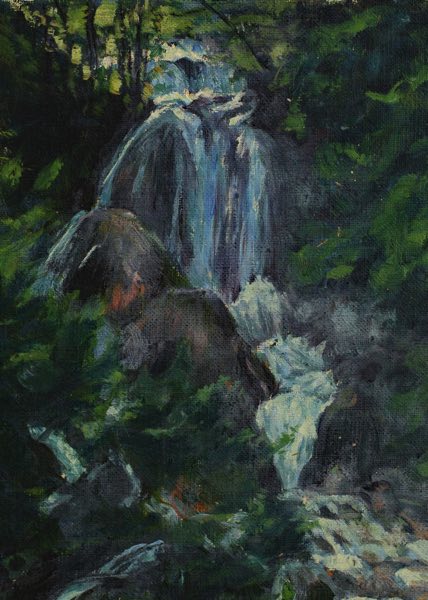 Ölgemälde antik Wasserfall Wald