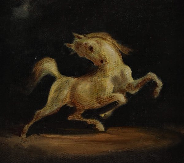 Ölgemälde antik springendes weißes Pferd expressiv akademisch Expressionist