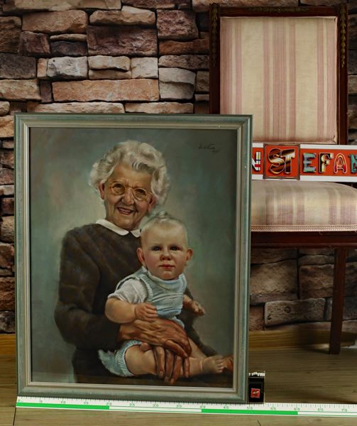 Paul Keck Pastell Gemälde Omi Baby 1964
