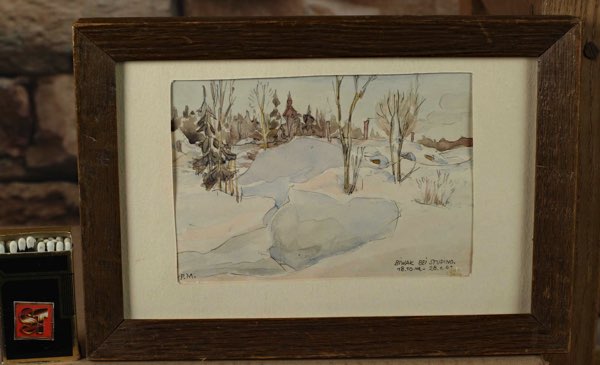 Paul Mayr Aquarell 1942 Biwak Feldlager Stupino Russland Weltkrieg Kriegsmalerei