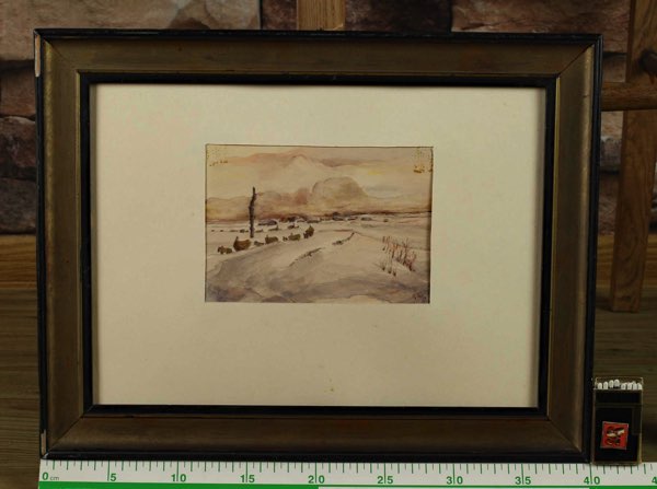 Paul Mayr Aquarell alt Dorf Malygina Russland Winter 2. Weltkrieg Kriegsmalerei