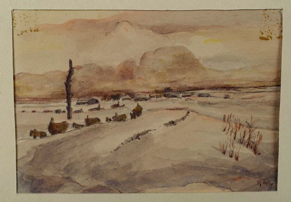 Paul Mayr Aquarell Dorf Malygina Russland