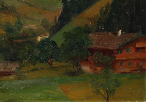 Pauls Ölgemälde antik Landschaft Haus