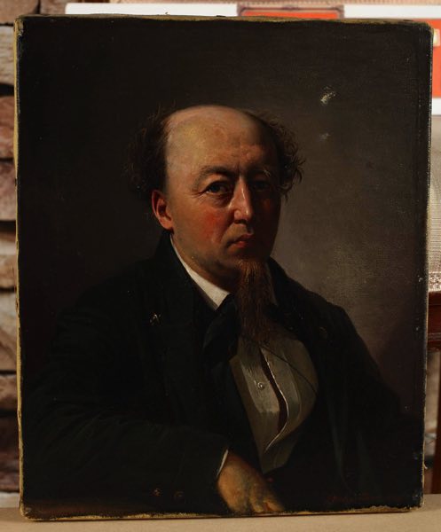 Peter Baumgartner Ölgemälde antik Portrait Mann Kinnbart 1858