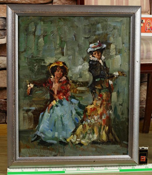 Petukhov Petuchov Ölgemälde älter zwei Damen Frau Kleid Kostüm impressionistisch