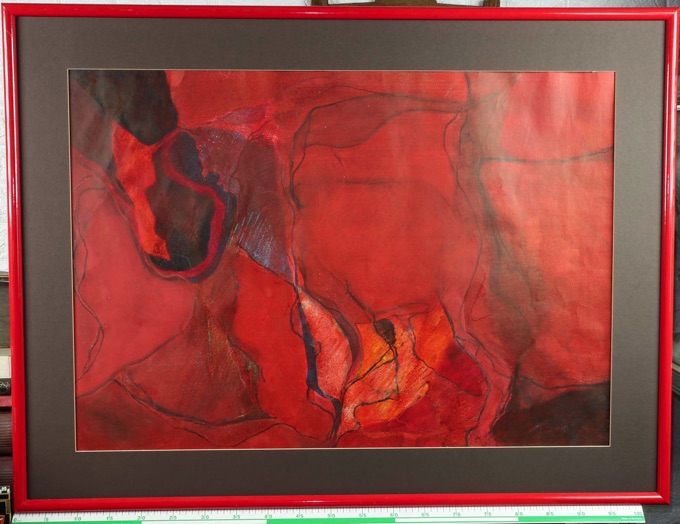 Schwind Gemälde von 1974 Synapse Komposition rot Grossformat
