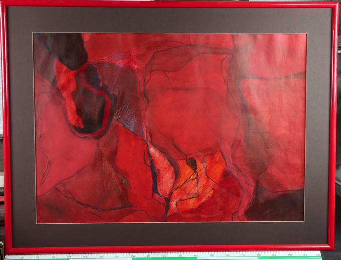 Schwind Gemälde von 1974 Synapse Komposition rot Grossformat
