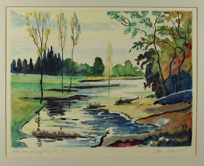 Soptil Aquarell älter Flusslandschaft