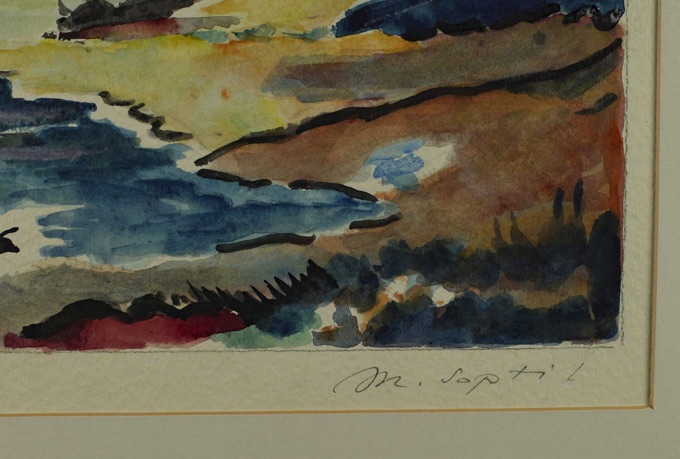 Soptil Aquarell älter Flusslandschaft